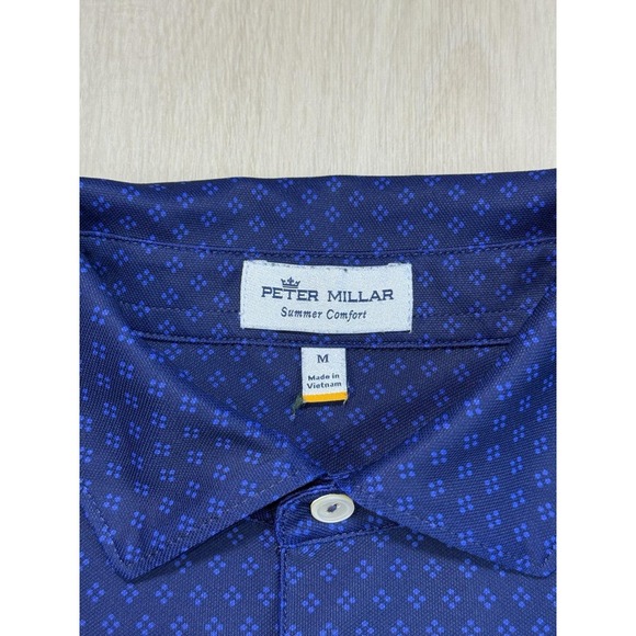 Peter Millar Men's M Summer Comfort Blue Geometric Performance Golf Polo Shirt - Picture 4 of 8